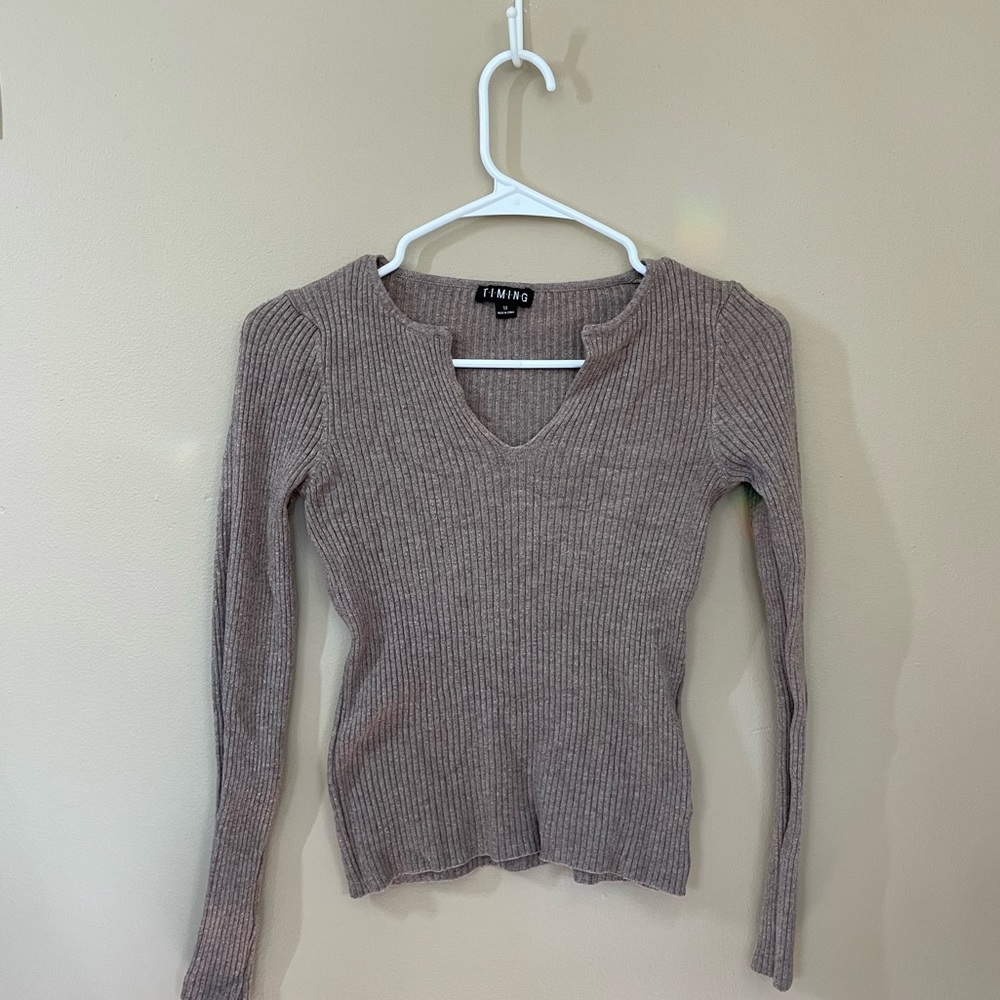 Stretchy Fitted Brown Sweater Top